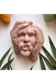 Ellerle Sıkılmış Renkli İnsan Yüzü Dekoratif Duvar Heykeli 3 lü Set Biblo Obje Ev Dekorasyon - Görsel 5