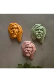 Ellerle Sıkılmış Renkli İnsan Yüzü Dekoratif Duvar Heykeli 3 lü Set Biblo Obje Ev Dekorasyon - Görsel 2