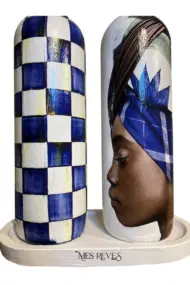 750 ml El Yapımı Mavi Dama ve Portre Desenli 2’li Cam Yağdanlık Seti – Royal stil dekor - Görsel 4