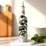 El yapımı Kabartma Seramik Uygulamalı Zeytin Dalı Desenli Cam Şişe Sirkelik-Yağdanlık, Mutfak dekor