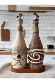 El yapımı Mitolojik Desenli Sunum Stantlı 2'li 750 ml Zeytinyağı Sıvıyağ Yağdanlık Yağlık Sirkelik