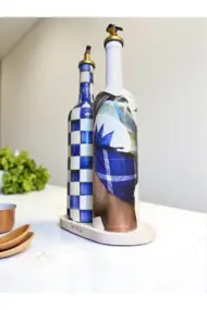 750 ml El Yapımı Mavi Dama ve Portre Desenli 2’li Cam Yağdanlık Seti – Royal stil dekor - Görsel 6