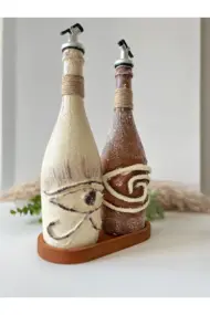El yapımı Mitolojik Desenli Sunum Stantlı 2'li 750 ml Zeytinyağı Sıvıyağ Yağdanlık Yağlık Sirkelik - Görsel 6
