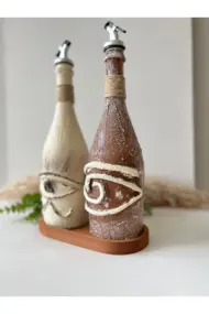 El yapımı Mitolojik Desenli Sunum Stantlı 2'li 750 ml Zeytinyağı Sıvıyağ Yağdanlık Yağlık Sirkelik - Görsel 8