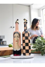 Kadın Tasarımlı 750 ml Zeytinyağı Sıvıyağ Şişesi Yağdanlık Yağlık Sirkelik Sosluk 2'li Set - Görsel 2