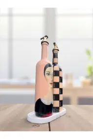 Kadın Tasarımlı 750 ml Zeytinyağı Sıvıyağ Şişesi Yağdanlık Yağlık Sirkelik Sosluk 2'li Set - Görsel 4