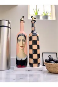Kadın Tasarımlı 750 ml Zeytinyağı Sıvıyağ Şişesi Yağdanlık Yağlık Sirkelik Sosluk 2'li Set - Görsel 7