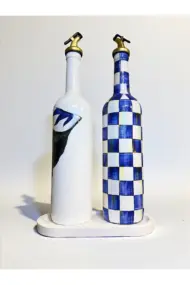 750 ml El Yapımı Mavi Dama ve Portre Desenli 2’li Cam Yağdanlık Seti – Royal stil dekor - Görsel 7