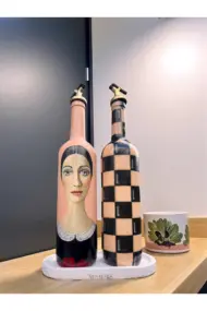 Kadın Tasarımlı 750 ml Zeytinyağı Sıvıyağ Şişesi Yağdanlık Yağlık Sirkelik Sosluk 2'li Set - Görsel 8