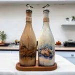 İstanbul Ayasofya Desenli Sunum Stantlı 2'li 750 ml Zeytinyağı Sıvıyağ Şişesi Yağdanlık Yağlık