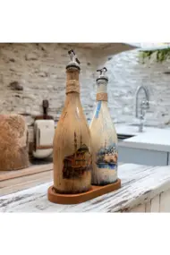 İstanbul Ayasofya Desenli Sunum Stantlı 2'li 750 ml Zeytinyağı Sıvıyağ Şişesi Yağdanlık Yağlık - Görsel 2