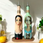 Kadın Desenli 750 ml Zeytinyağı Sıvıyağ Şişesi Yağdanlık Yağlık Sirkelik Sosluk 2'li Set