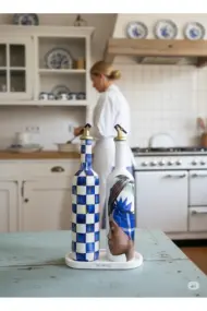 750 ml El Yapımı Mavi Dama ve Portre Desenli 2’li Cam Yağdanlık Seti – Royal stil dekor - Görsel 8