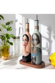 Kadın Desenli 750 ml Zeytinyağı Sıvıyağ Şişesi Yağdanlık Yağlık Sirkelik Sosluk 2'li Set - Görsel 2