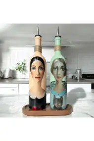 Kadın Desenli 750 ml Zeytinyağı Sıvıyağ Şişesi Yağdanlık Yağlık Sirkelik Sosluk 2'li Set - Görsel 5