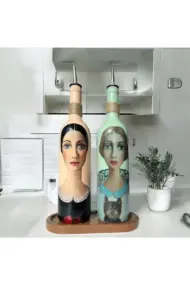 Kadın Desenli 750 ml Zeytinyağı Sıvıyağ Şişesi Yağdanlık Yağlık Sirkelik Sosluk 2'li Set - Görsel 7