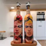 Renkli Kadın Desenli 750 ml Zeytinyağı Sıvıyağ Şişesi Yağdanlık Yağlık Sirkelik Sosluk 2'li Set