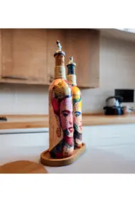 Renkli Kadın Desenli 750 ml Zeytinyağı Sıvıyağ Şişesi Yağdanlık Yağlık Sirkelik Sosluk 2'li Set - Görsel 2