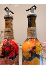 Renkli Kadın Desenli 750 ml Zeytinyağı Sıvıyağ Şişesi Yağdanlık Yağlık Sirkelik Sosluk 2'li Set - Görsel 8