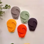 Soyut Tasarım El Yapımı Duvar Dekoru Renkli Taş Maske BÜYÜK 5'li Set, Dekor Mask, 3D Duvar Heykeli