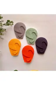 Soyut Tasarım El Yapımı Duvar Dekoru Renkli Taş Maske BÜYÜK 5'li Set, Dekor Mask, 3D Duvar Heykeli