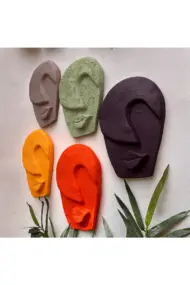 Soyut Tasarım El Yapımı Duvar Dekoru Renkli Taş Maske BÜYÜK 5'li Set, Dekor Mask, 3D Duvar Heykeli - Görsel 3