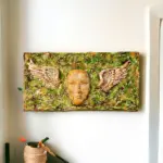 Özel Tasarım Yosun Efektli İnsan Yüzlü Melek Kanadı 3 Boyutlu Tablo, Duvar dekoru