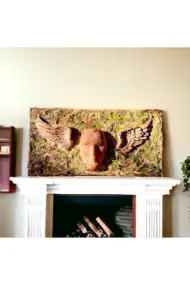 Özel Tasarım Yosun Efektli İnsan Yüzlü Melek Kanadı 3 Boyutlu Tablo, Duvar dekoru - Görsel 2