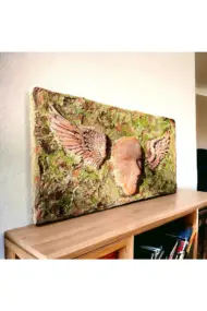 Özel Tasarım Yosun Efektli İnsan Yüzlü Melek Kanadı 3 Boyutlu Tablo, Duvar dekoru - Görsel 4