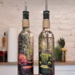 El yapımı Rustik Koltuk Desenli Renkli 750 ml Zeytinyağı Sıvıyağ Şişesi Yağdanlık Yağlık 2'li Set