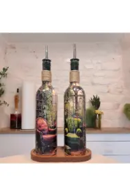 El yapımı Rustik Koltuk Desenli Renkli 750 ml Zeytinyağı Sıvıyağ Şişesi Yağdanlık Yağlık 2'li Set - Görsel 2