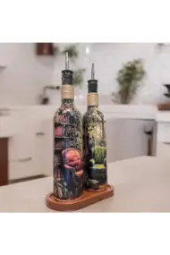 El yapımı Rustik Koltuk Desenli Renkli 750 ml Zeytinyağı Sıvıyağ Şişesi Yağdanlık Yağlık 2'li Set - Görsel 3