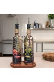 El yapımı Rustik Koltuk Desenli Renkli 750 ml Zeytinyağı Sıvıyağ Şişesi Yağdanlık Yağlık 2'li Set - Görsel 5