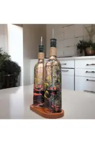 El yapımı Rustik Koltuk Desenli Renkli 750 ml Zeytinyağı Sıvıyağ Şişesi Yağdanlık Yağlık 2'li Set - Görsel 7