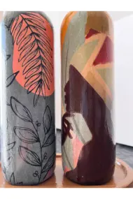 Modern Tasarımlı Kadın Desenli Renkli 750 ml Zeytinyağı Sıvıyağ Şişesi Yağdanlık Yağlık 2'li Set - Görsel 4