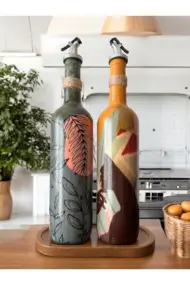 Modern Tasarımlı Kadın Desenli Renkli 750 ml Zeytinyağı Sıvıyağ Şişesi Yağdanlık Yağlık 2'li Set - Görsel 7