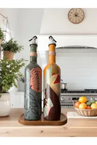 Modern Tasarımlı Kadın Desenli Renkli 750 ml Zeytinyağı Sıvıyağ Şişesi Yağdanlık Yağlık 2'li Set - Görsel 8