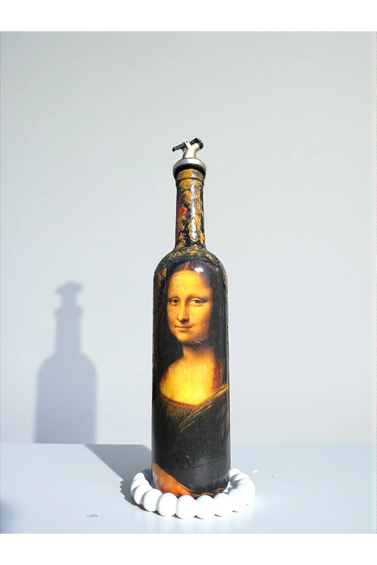 3216897hiukkjl-img-1_org_zoom El Yapımı Mona Lisa Desenli 750ml Cam Yağdanlık, Sosluk, Sunumluk, Mutfak Dekorasyon - Görsel 1