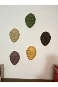 El Yapımı Özel Tasarım Oval Stil Renkli Duvar Maskları 5'li Set Sarı- Yeşil- Kahverengi Tonları - Görsel 2