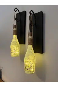 Kopya - Tıpa Peri Led Işıklı Siyah Ahşap Cam Şampanya Şişesi Duvar Aplik 2'li Set - Görsel 2