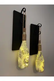 Tıpa Peri Led Işıklı Siyah Ahşap Cam Şampanya Şişesi Duvar Aplik 2'li Set - Görsel 2