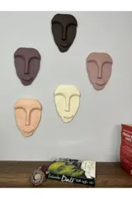 El Yapımı Tasarım Duvar Dekorasyon Maskeleri 5'li Set, Kahverengi Dekor - Görsel 2
