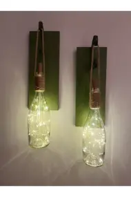 Tıpa Peri Led Işıklı Koyu Yeşil Ahşap Cam Şampanya Şişesi Duvar Aplik 2'li Set - Görsel 2