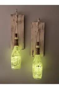 Tıpa Peri Led Işıklı Krem Kahve Renkli Buzlu Cam Şampanya Şişesi Duvar Aplik 2'li Set - Görsel 2