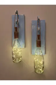Tıpa Peri Led Işıklı Mavi Eskitme Ahşap Cam Şampanya Şişesi Duvar Aplik 2'li Set - Görsel 2