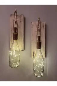 Tıpa Peri Led Işıklı Krem Kahve Cam Şampanya Şişesi Duvar Aplik 2'li Set - Görsel 2