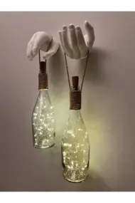 El Yapımı Heykel El Dekorlu Led Işıklı Şampanya Şişesi Aplik 2'li Set - Görsel 2