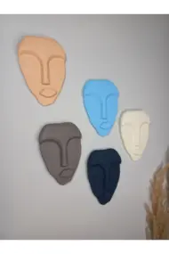 El Yapımı Minimalist Tasarım Duvar Dekorasyon Maskları (MASKELERİ) 5'li Set - Görsel 2