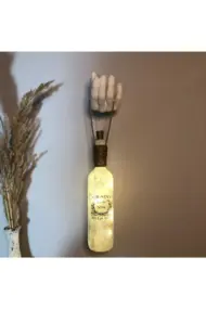 El Yapımı Heykel El Dekorlu Led Işıklı Buzlu Cam Şarap Şişesi Aplik - Görsel 2