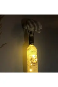 El Yapımı Heykel El Dekorlu Led Işıklı Buzlu Cam Şarap Şişesi Aplik - Görsel 2
